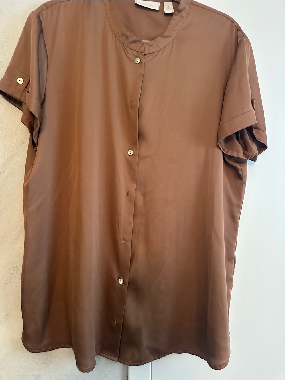 Chico's Gold/Brown Short Sleeve Button Front Tunic